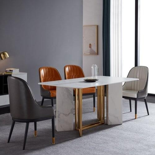 Modern Design Dining Room Furniture Set Italian Luxury Gold Stainless Steel White Marble Retangle Dining Table