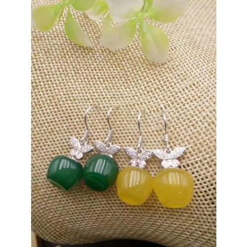 Natural Ice Meal Chrysanthemum Small Apple Earrings 925 Silver Inlaid Green Chalcedony Earrings Earrings Natural Ice Colored Cha