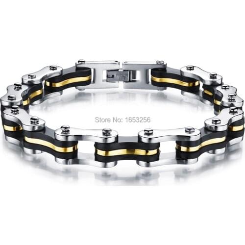 New Fashion 3 colour Gold Black Stainless Steel Motorcycle Biker chain Popular Sport Mens Bracelet Bangle 9mm 8.8