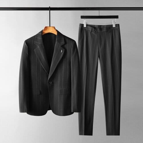 New Stripe Mens Sets (blazer+pants) High Quality Single Breasted Business Casual Male Sets Slim Prom Man Sets Plus Size 5xl