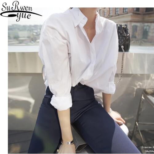 Office Lady Blouse New Korean White Woman Shirt Long-Sleeve Blouse Female Casual Loose Simple Shirt Women Shirts 8874 50