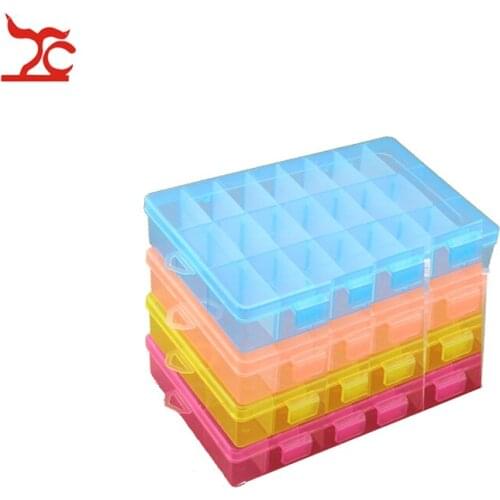 Adjustable 24 Grids Clear Plastic Cover Case Box Container Jewelry Box Earrings Organizer Desk Sundries Organizer Storage