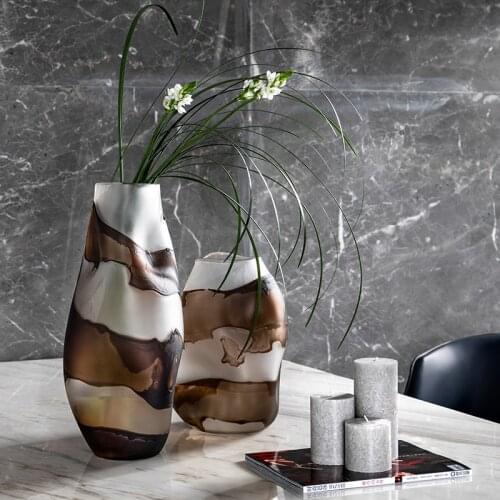 Modern Brown Special Shaped Frosted Glass Vase Home Living Room Decor Creative Hotel Office Desktop Soft Crafts Art Ornament