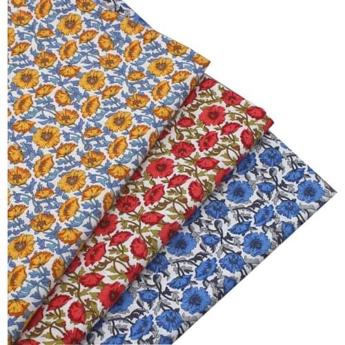 Pastoral WHITE Dark Yellow Red Blue Daisy Flower 40S Poplin 100% Cotton Fabric for Summer Dress Shirt Blouse Quilt Craft Tissue