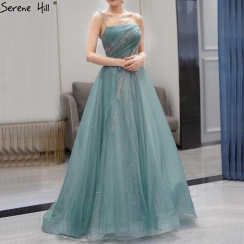 Green A-Line Beading Sparkle Prom Dresses 2020 Tulle Sleeveless Sexy Prom Party Dress Serene Hill DLA70645