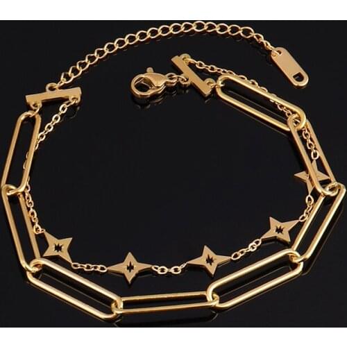 Punk Charm Bracelet Stainless Steel Bracelet For Women Multilayer Bracelet Coin Pendant Bracelet Double Layer Chain Bracelet