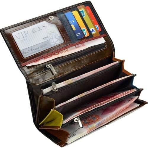 Rainbow Color Women Genuine Leather Wallet High Quality Womens Leather Long Clutch Purse Female Coin Bag Wallet for Card Holder