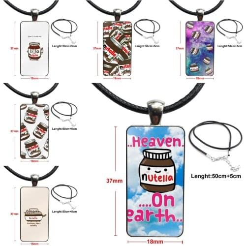 For Women Girl Gift Glass Pendant Necklace Handmade Half Pendant Rectangle Necklace Another Nutella Wallpaper Kawaii Cute
