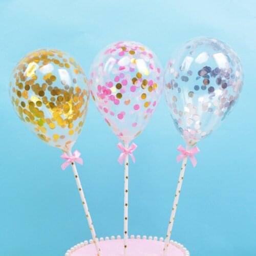1pc Confetti Dots Balloon Cake Topper Decoration with Paper Straw Ribbon Table Baby Shower One Birthday Wedding Party Supplies