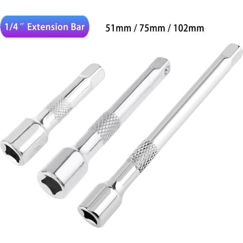 1pcs 1/4 Inch Chromed Steel Extension Bar Socket Wrench 51MM 75MM 102MM Drive Ratchet Socket Wrench Power Drill Adapter