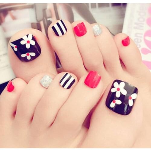 24pcs Gradients Wear Long Paragraph Fashion Manicure Patch False ToeNails Save Time Wearable Jelly ToeNail Patch