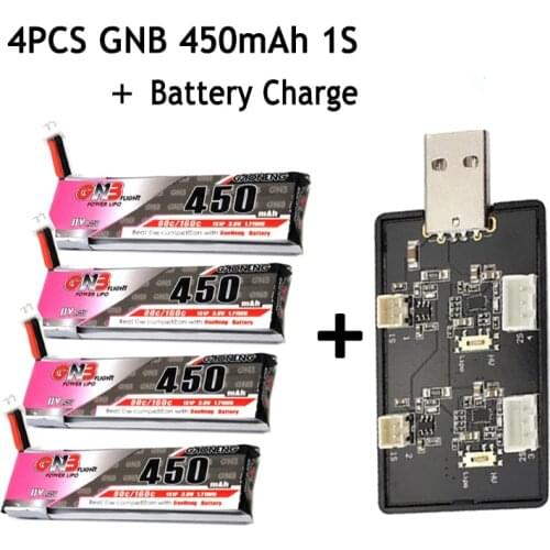4pcs/Lots Gaoneng GNB 1S 450mah 3.8V 80C Lipo Battery PH2.0 Plug and 1S 2S Charger for Tinyhawk II Race Indoor FPV Racing Drone