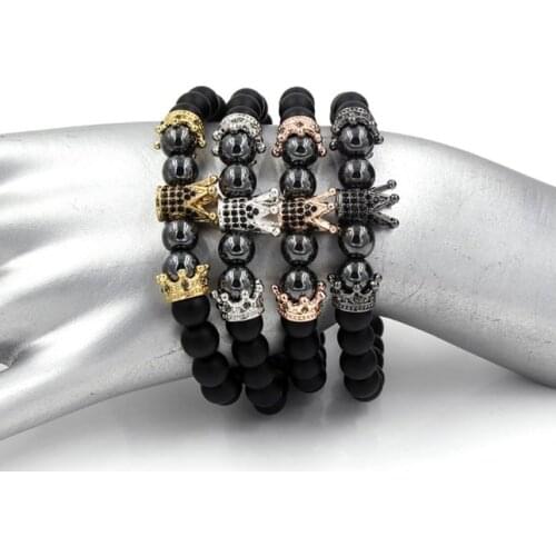 8mm ydf2 gold silver Copper cz zircon cubic zirconia elastic adjusted stone Crown Buddha Yoga agate Onyx Bracelet Bangles