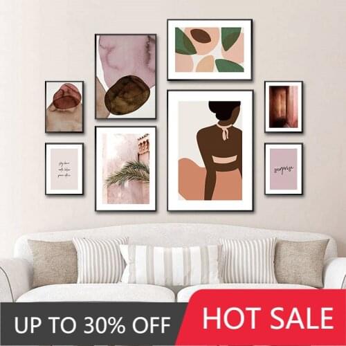 Nordic Abstract Fashion Woman Poster Green Plant Leaf Art Canvas Painting Print Wall Pictures For Living Room Home Decor TB234