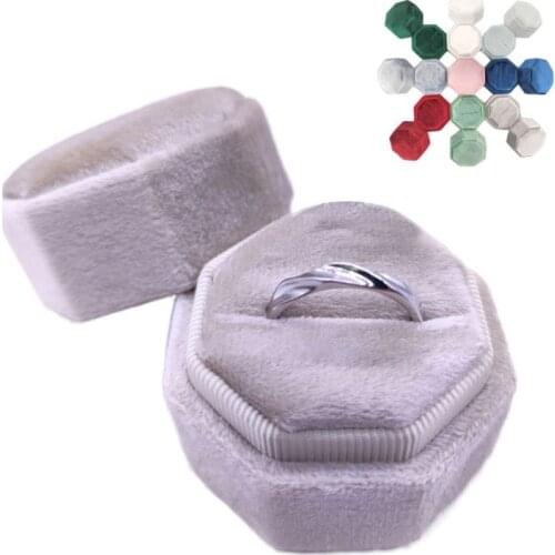 Antique Octagon Velvet Ring Box Single Ring Display Holder with Detachable Lid Ring Box Holder for Wedding Ceremony