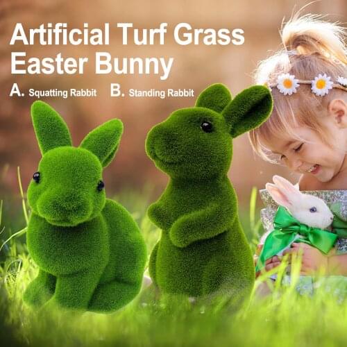 Behogar Easter Turf Grass Rabbit Artificial Moss Animal Bunny Figurines Ornaments for Easter Holiday Spring Home Garden Decor