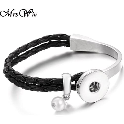 High Quality Snap Button Bracelet for Women Men Pearl Leather Snap Bracelet Bangles Fit DIY 18mm Snap Buttons Jewelry