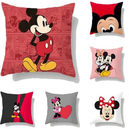 45*45 Cm Disney Mickey Mouse Single-sided Printing Pillowcase Cartoon Anime Figure Minnie KidsPillow Case Couple Pillowcase