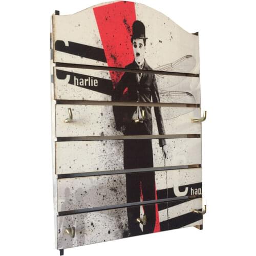 Wooden Key Holder Wall Mount 6 Hanger Hook Creative Home Decoration Gift Organization Charlie Chaplin