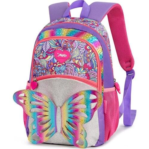 Child Colorful 3D Fairy Butterfly Backpacks Fancy Girls Canvas Reversible Glitter Bookbag Student Cartoon School Bags Backpack