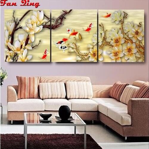 DIY Diamond Embroidery Full Square/Round Diamond Orchid and carp illustration Rhinestone 5D Diamond Painting