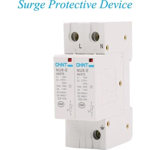 House Surge Protector 2P 15KA- 40KA/275V Protective Low-voltage Arrester Device IP20 Lightning protection NU-6-II-2P