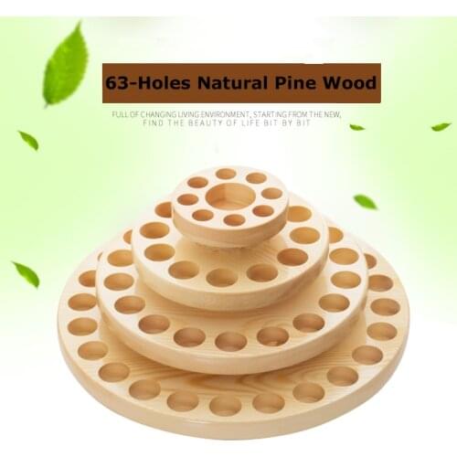 Essential Oil Rotating Wooden Box Round Rotating Display Rack 63-Holes Natural Pine Wood Organizer for Essential Oil Home