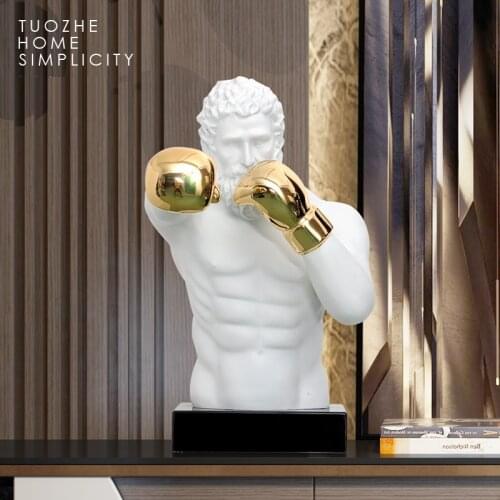 EUROPEAN RETRO BOXING BUST ART SCULPTURE GYMNASTICS BOXER FIGURES FIGURINES RESIN CRAFTS TV CABINET DECORATIONS FOR HOME R3977