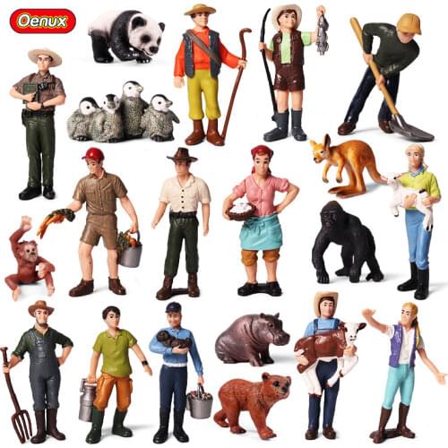 Oenux Simulation Farm Animals Goose Duck Horse Action Figures Farmer Feeder Shepherd Wrangler Figurines Model Collection Toy