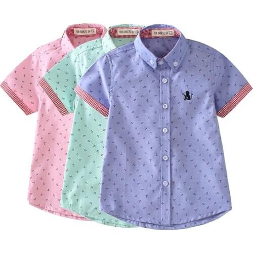 New Summer Children Shirts Printing Anchor Pattern Cotton Short Sleeve Baby Boys Shirt Tops Fit for 3-10 Years Kids Clothing