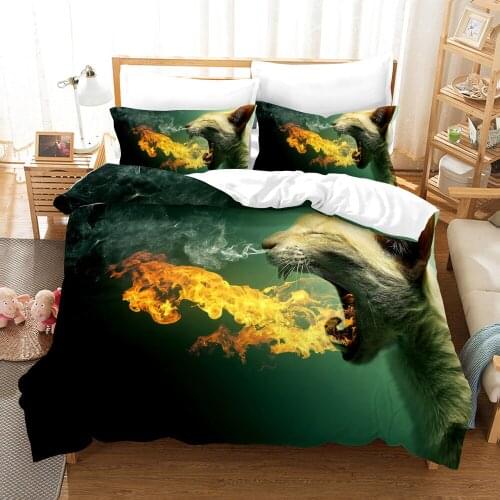 Dropshipping SINGLE only 1 Pillowcase Bedding For Boys Duvet Cover Set Bedding Cat Christmas Animal Cartoon flame