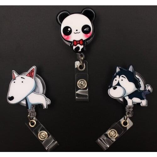 Creative Panda & Dog Resin Retractable Badge Reel Hospital Nurse Doctor Student Exhibition ID Card Clips Badge Holder Stationery