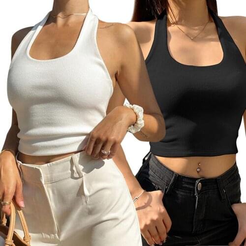 Hot Sale Womens Crop Top U Neck Ribbed Tank Top Neck Hanging Sleeveless Vest for Summer NOV99
