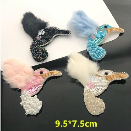 Sequin Fur Bird Swan Patches for Clothes Sew on Clothing Rhinestone Beaded Applique Beading Badge Stripes Accessories