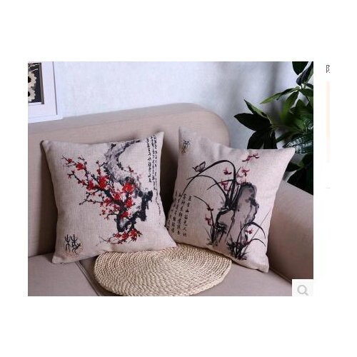 Chinese Style ink paiting plants cushion cover throw pillow case vintage pillow cover for backrest traditional cover for pillow
