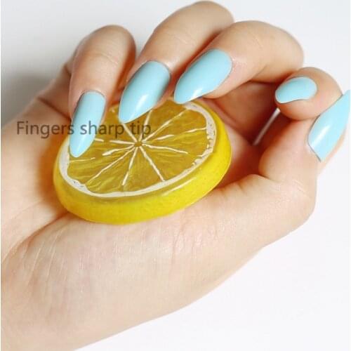 New fashion 24pcs charming Pointedt Candy colors false nails blue C174