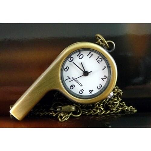 New Style Whistle Pendant Fashion Necklace Watch with Vintage Bronze Chain Jewelcy Pocket Watch 10pcs/lot Promotion Gift
