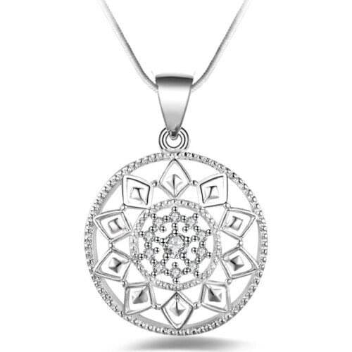 Wholesale Silver 925 Fashion Geometric Jewelry Neck with Cubic Zirconia Round Circle Pendants Collar for women/men +chain P143