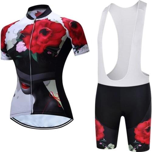 Flower Bicycle Jersey Sets Breathable Anti-UV Cycling Clothing Bike Skinsuit Pro Team Uniform MTB Suit Bib Short Sleeve Pants