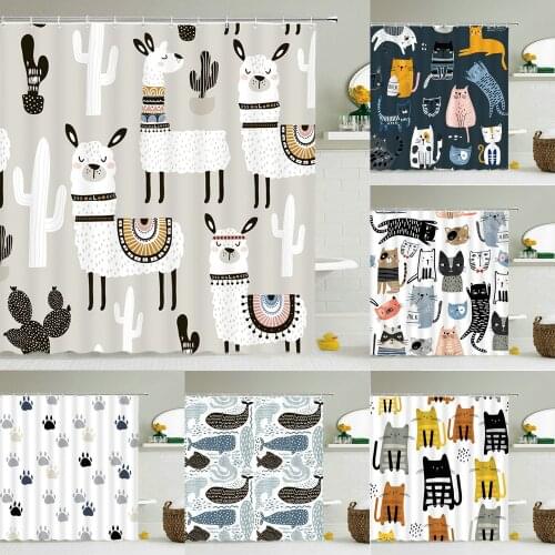 Cat Printed Shower Curtain Cartoon animal Bath Curtains Bathroom For Bathtub Bathing Cover Shower Curtains with 12 pcs Hooks