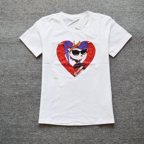 Womens casual T-shirt with round neck, short sleeve and diamond print