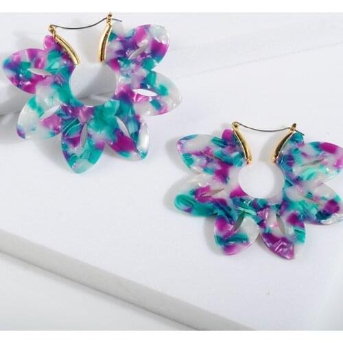 New Fashion Acrylic Leaf Drop Earring Women Large Tropical Plant Colorful Flower Resin Statement Dangle Earring Jewelry
