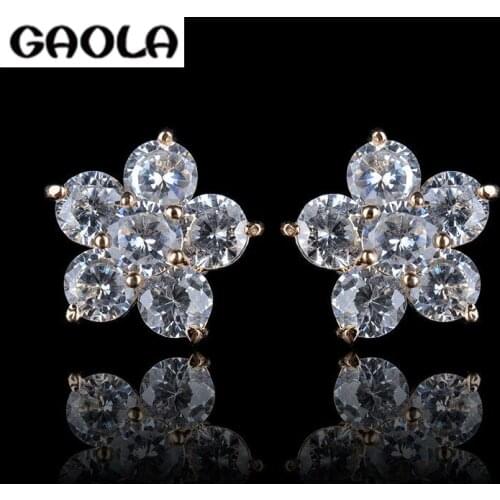 GAOLA crystal fashion zircon stud earrings for girls flower shape fancy earring GLE0513