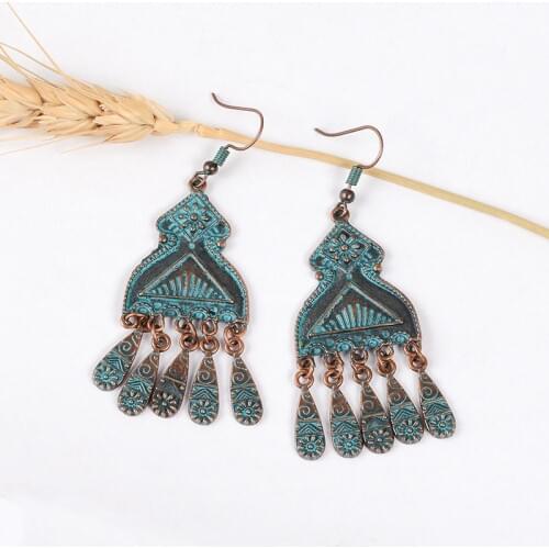 Ethnic Totem Earring Irregular Metal Vintage Tassel Dangle Earrings for Women Ancient Copper Statement Hanging Drop Earrings