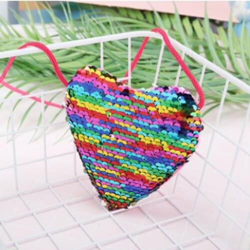 Women Ladies Coin Purse Sequins Heart Kids Shoulder Coin Bag Baby Girls Cartoon Purse Handbags /BL15