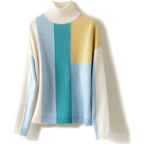 Women Autumn Spring Style Pullover Sweater Lady Casual Long Sleeve Turtleneck Patchwork Pullover Tops ZZ1145