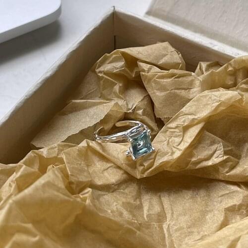 SHANICE Korean ins niche design blue crystal zirconium diamond irregular wild S925 sterling silver open ring fine jewelry