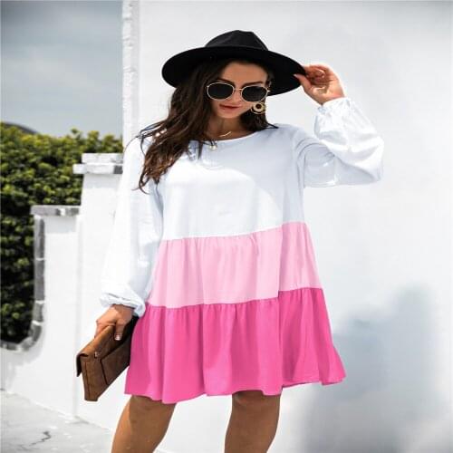 Autumn Dress Women Robe Femme Spring Autumn A-Line Dresses Hollow Out O-Neck Long Sleeve Color Matching Dress For Woman Vestido