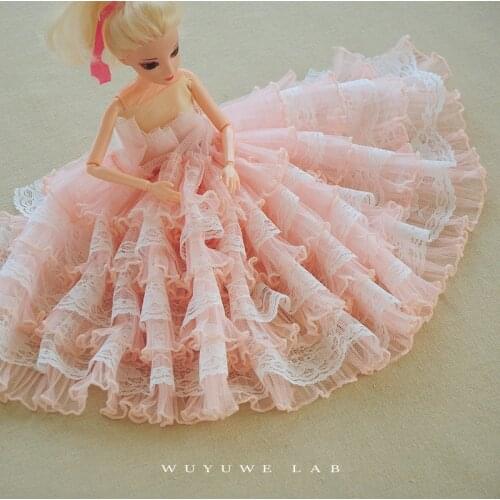 1M 20cm Wide Pleated Lace Trim Fabric Tulle for Doll Dress Material Pink White Black Grey Sewing Crafts Decoration Accessories