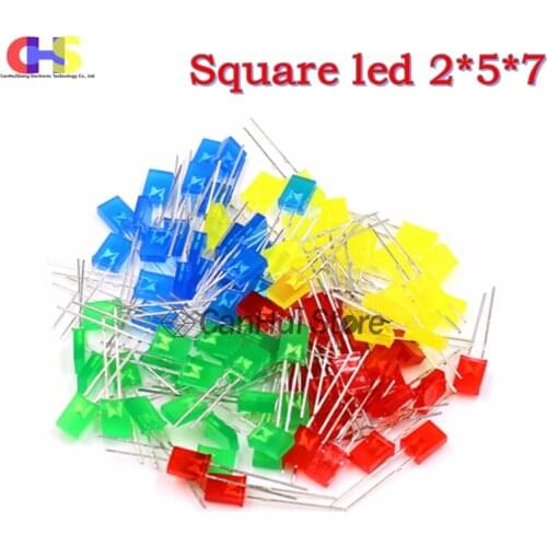 100pcs 2X5X7 Square LED Diode 257 Red Light-emitting Lamp Bead White Yellow Red Green Blue Electronic Diy Kit